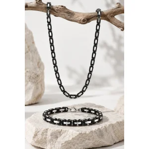 Frame Black Stainless Steel Necklace & Bracelet Set