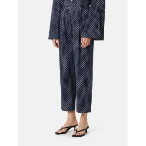 Navy Blue and White Patterned Elasticated Waist Trousers