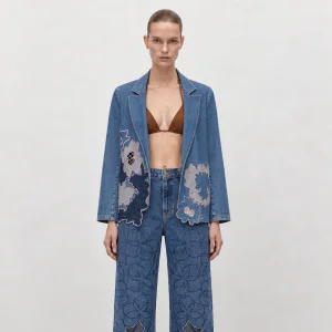 3D Flower Detail Denim Jacket