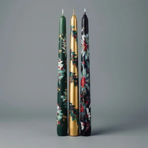 New Year Hand-Painted Taper Candle Set