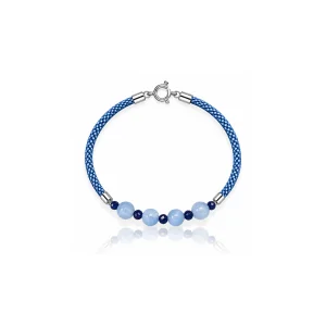Minimalist Günbegün Akuamarin ve Safir Gümüş Kordon Bileklik - 1