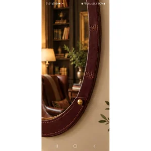 Marmara Burgundy Leather Oval Mirror - 8