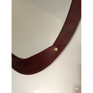 Marmara Burgundy Leather Oval Mirror - 7