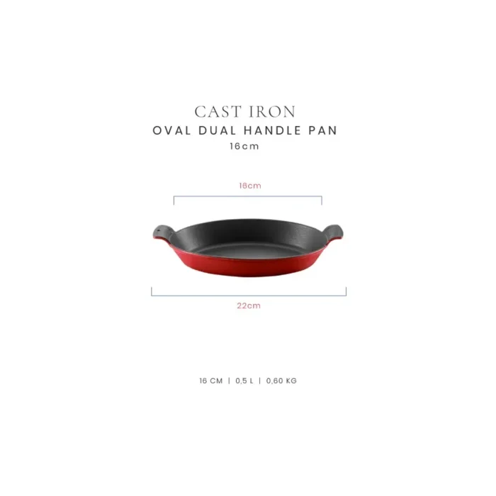 L'amour Cast Iron Oval Dual Handle Pan - 3