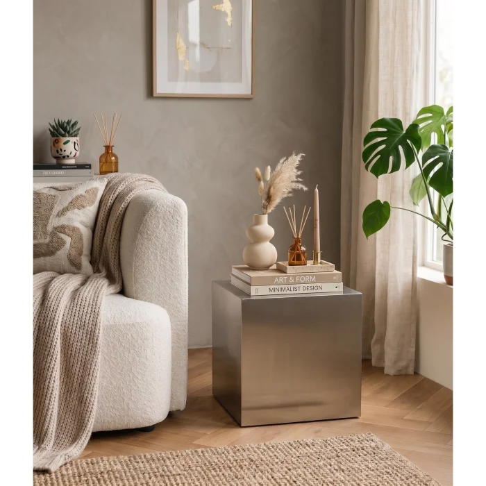 Tita Brushed Stainless Metal Side Table - 3