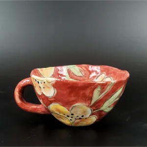 El Yapımı Floral Stoneware Kupa