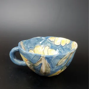 El Yapımı Stoneware Çiçekli Kupa