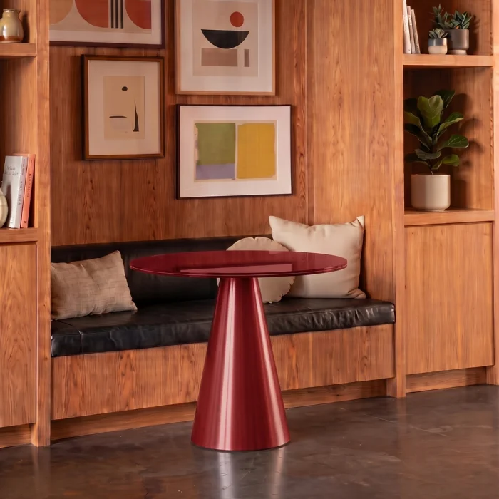 Pico Burgundy Glass Round Dining Table - 2