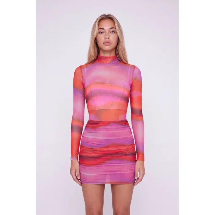 Turtleneck Lined Mini Multicolor Two-piece Inferno Set - 5