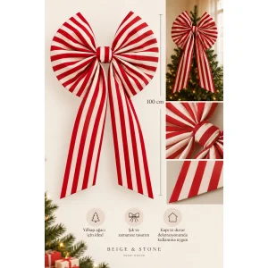 Striped Large Fabric Christmas Bow - 2