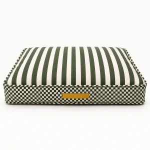 Striped Checkered Green Pet Bed - 1