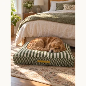 Striped Checkered Green Pet Bed - 2