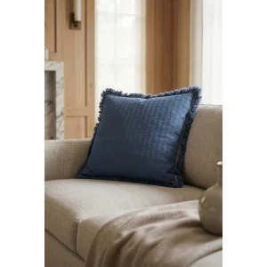 Frig Denim Pringe Trim Cotton Cushion Cover - 4