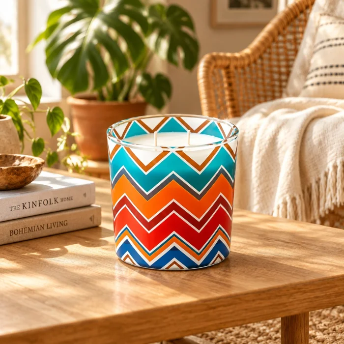 Zigzag Pattern Glass Candle Holder 10x10 Cm - 2