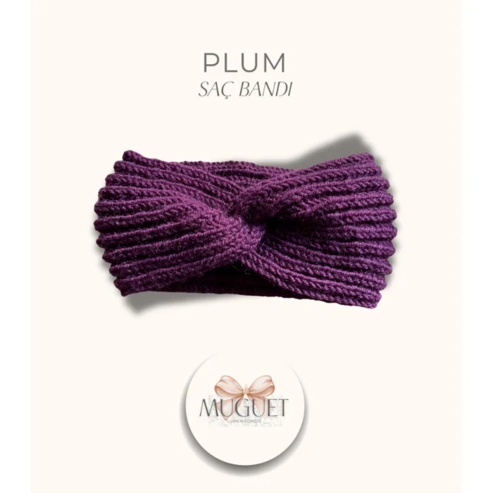 Plum Hand-Knitted Hair Band - 3
