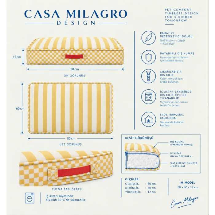 Yellow Striped Pet Bed - 5
