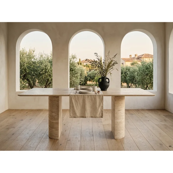 Hali Travertine Marble Dining Table - 6