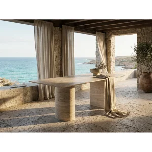 Hali Travertine Marble Dining Table - 7