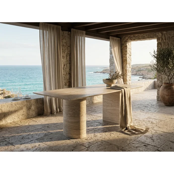Hali Travertine Marble Dining Table - 7