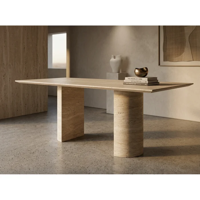 Hali Travertine Marble Dining Table - 5