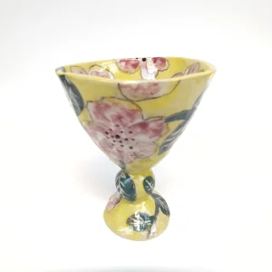 Sarı Çiçekli Stoneware Kadeh - 6