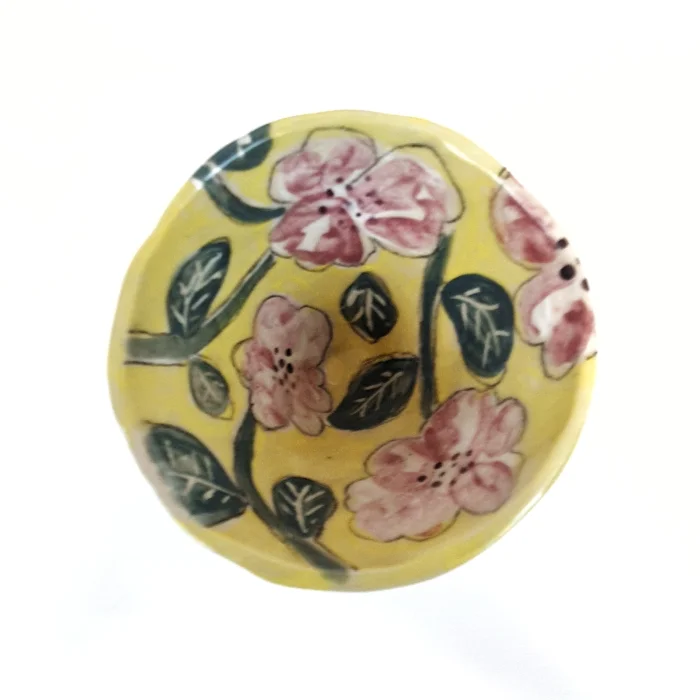 Sarı Çiçekli Stoneware Kadeh - 4