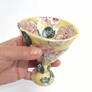 Sarı Çiçekli Stoneware Kadeh - 5