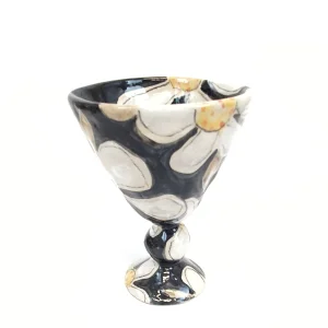 Siyah Çiçekli Stoneware Seramik Kadeh - 1