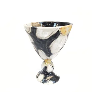 Siyah Çiçekli Stoneware Seramik Kadeh - 2