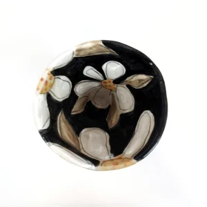 Siyah Çiçekli Stoneware Seramik Kadeh - 4