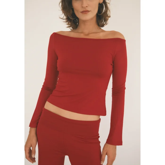 Off-the-Shoulder Long Sleeve Blouse - 3