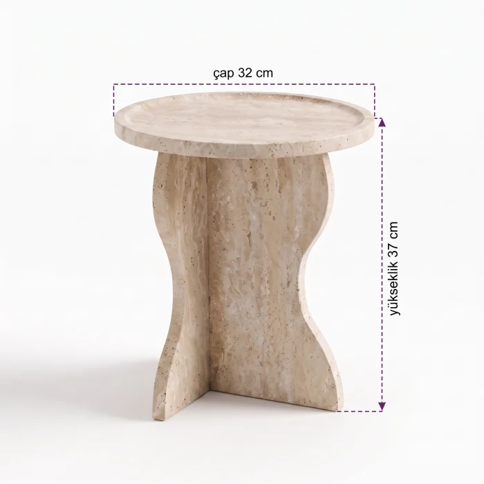 Travertine Curved Leg Side Table - 4