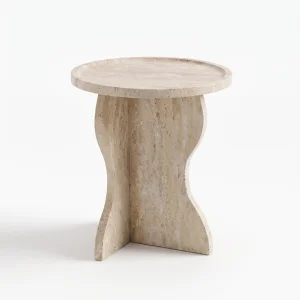 Travertine Curved Leg Side Table - 1