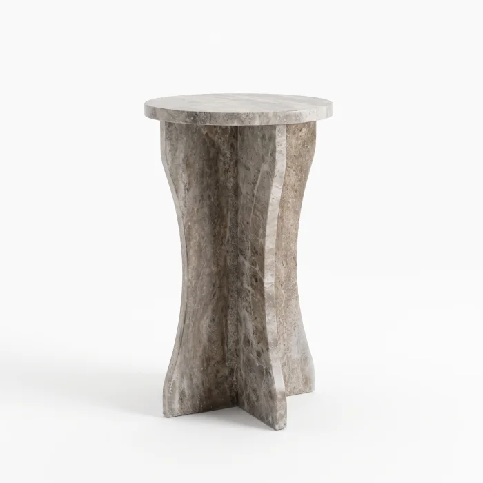 Silver Travertine Curved Leg Side Table - 3
