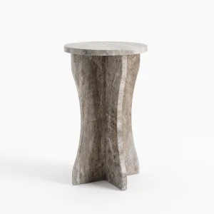 Silver Travertine Curved Leg Side Table - 1