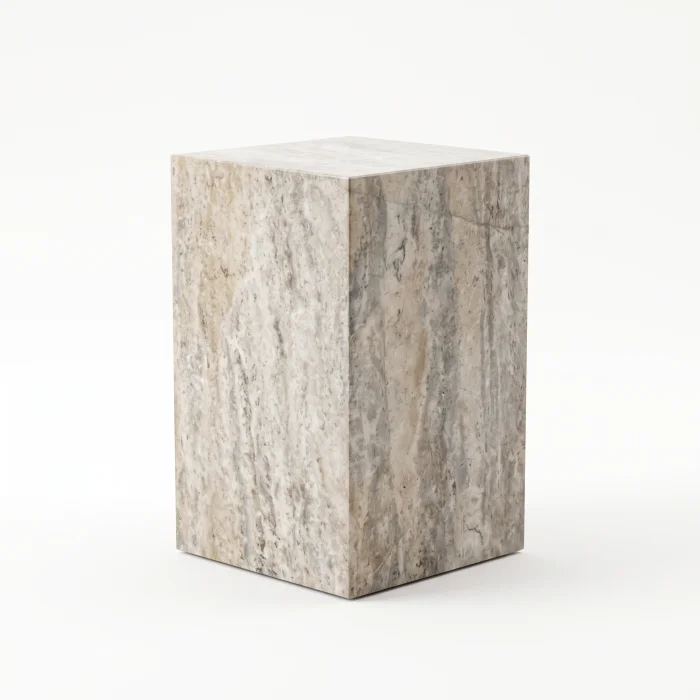 Silver Travertine Cube Side Table - 2