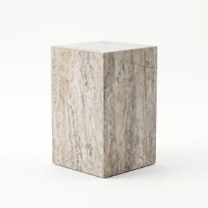 Silver Travertine Cube Side Table - 1