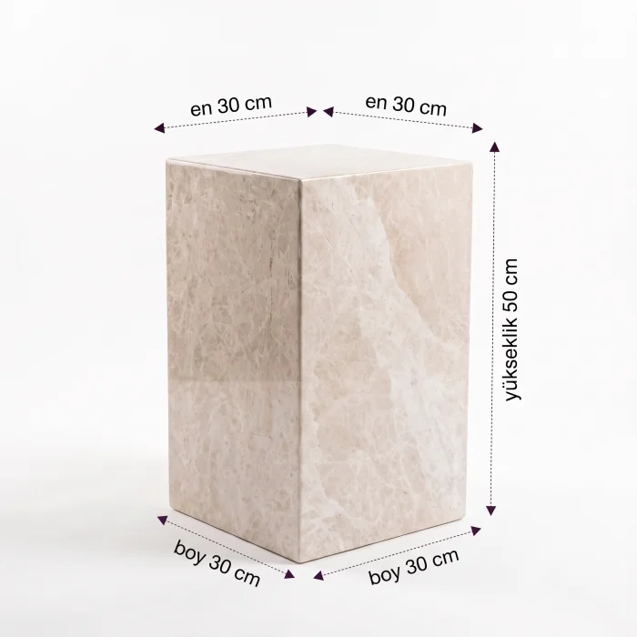 Beige Marble Cube Side Table - 3