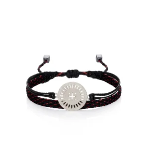 Square Cross Silver Cord Bracelet - 1