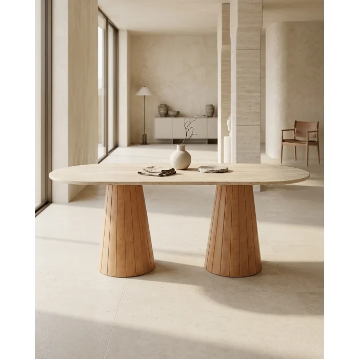 Yuvve Travertine Marble Dining Table - 4