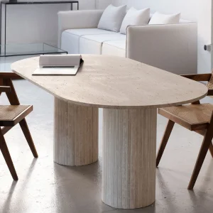 Zinaya Travertine Marble Dining Table - 4