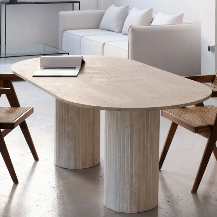 Zinaya Travertine Marble Dining Table - 4