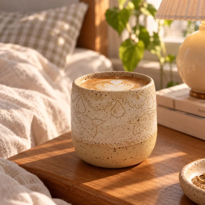 Çiçek Desenli Stoneware Kupa - 4