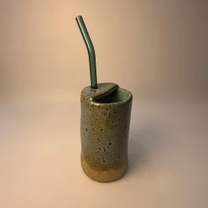 Stoneware Adaçayı Yeşili Seramik Pipet Delikli Bardak