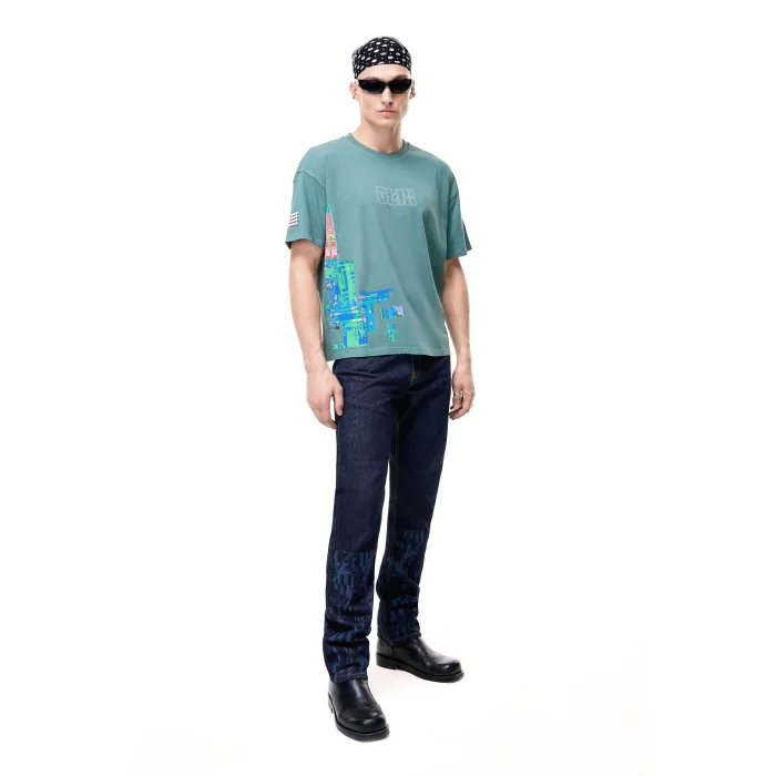 Lost In Glitch Green Oversize T-Shirt - 2