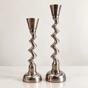 Twisted Metal Set of 2 Candlesticks - Bronze & Silver