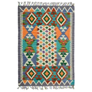 Geometric Hand-Woven Wool Afghan Kilim