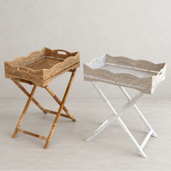 Natural Rattan Wavy Edge Butler Tray Coffee Table - 3