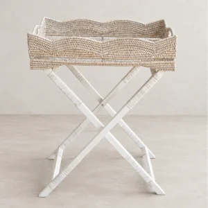 Natural Rattan Wavy Edge Butler Tray Coffee Table - 1