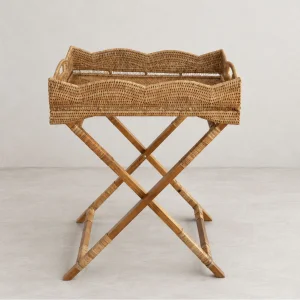 Natural Rattan Wavy Edge Butler Tray Coffee Table - 1